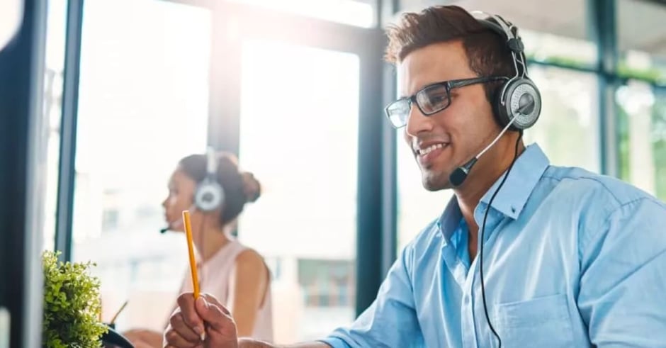 Customer support person with headset