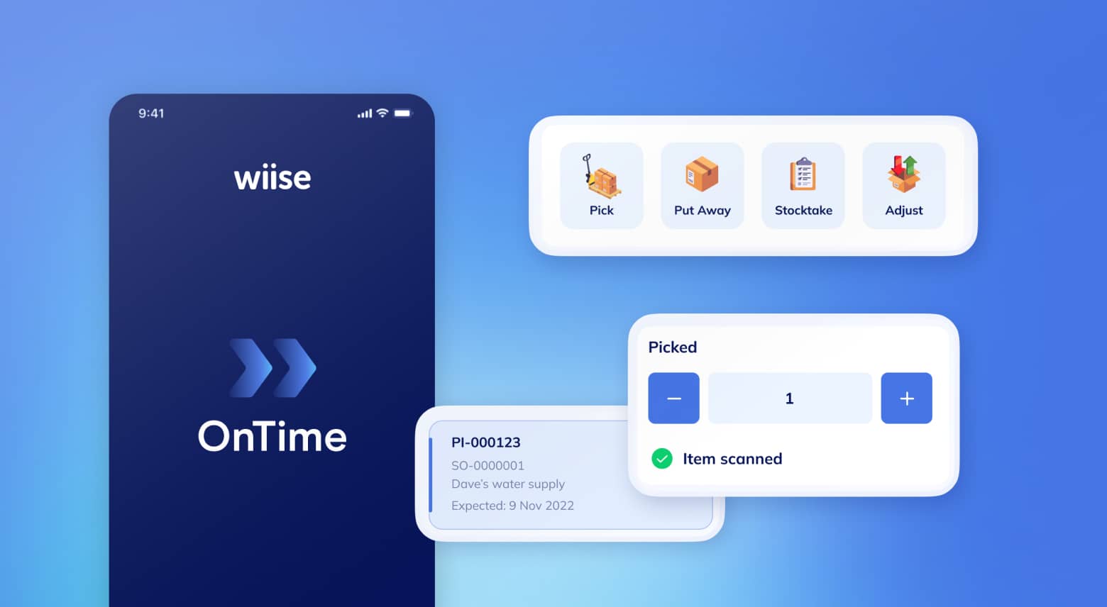 The Wiise Ontime app with screenshots of the app and it's functions