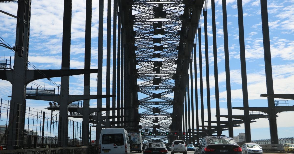 Vehicles driving across the Sydney bridge