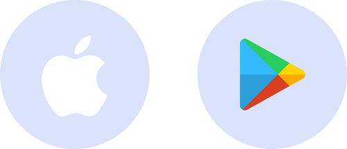 Apple App Store and Google Play Store logos