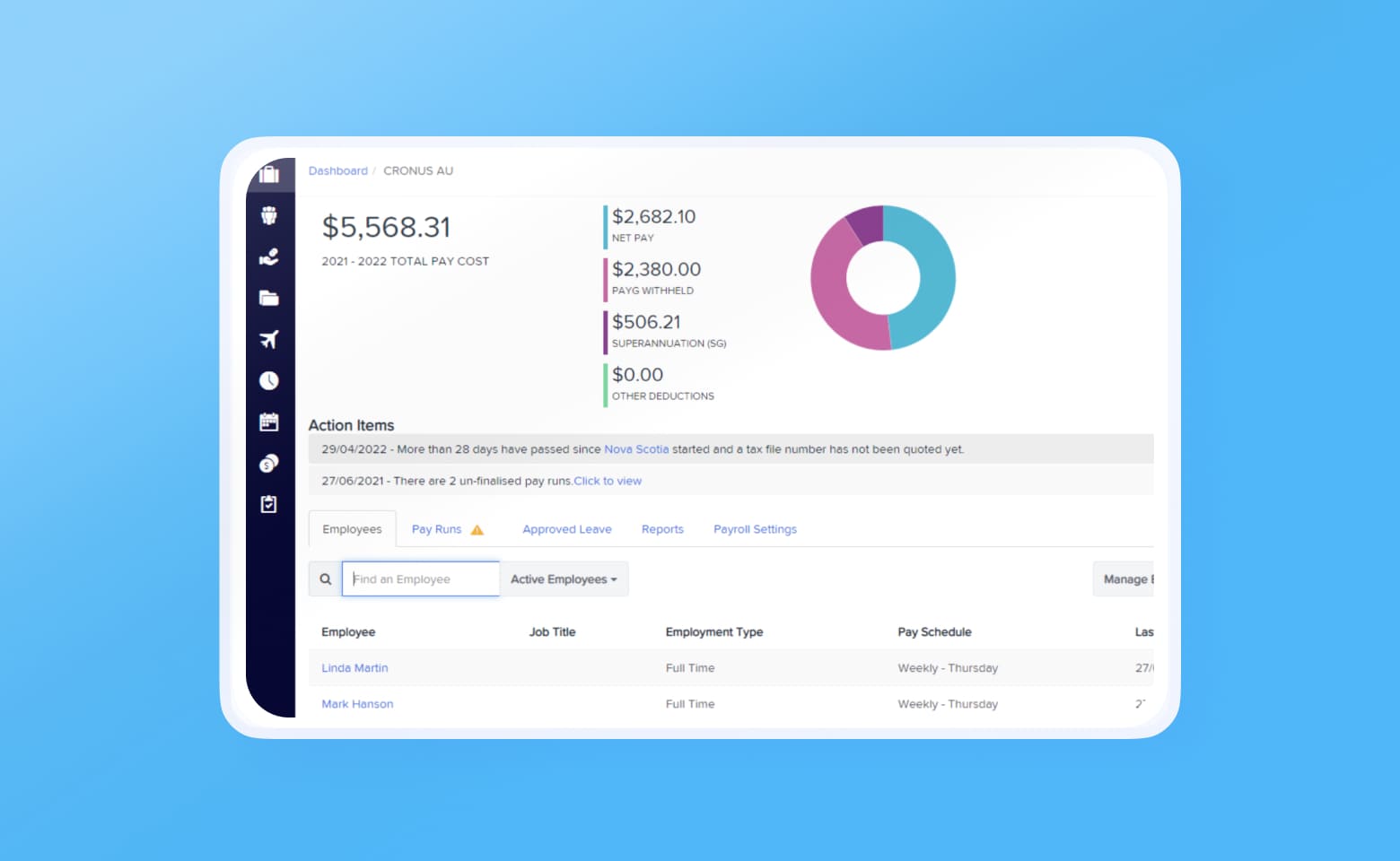 Wiise product payroll screen