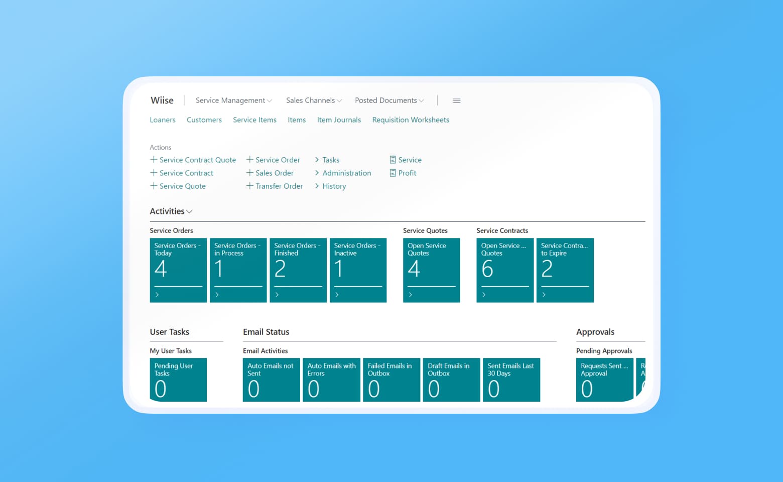 Wiise product service management dashboard