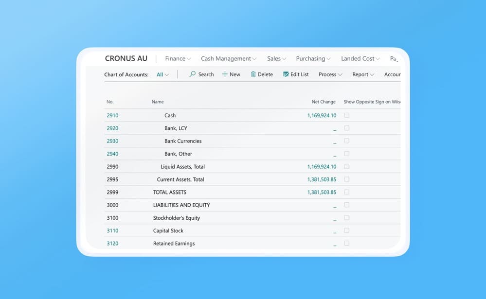 Wiise product chart of accounts