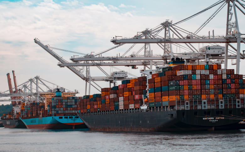 Ships carrying large shipping containers