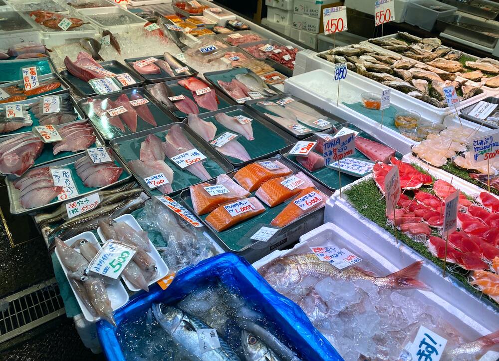 Fish market stalls